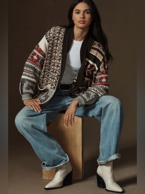 Pilcro Sweaters - ANTHROPOLOGIE‎ PILCRO Patchwork Cardigan Sweater Brown Fair Isle M